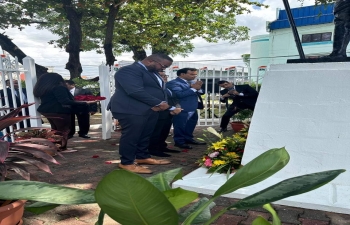 Shri Pabitra Margherita Minister of State for External Affairs, Government of India paid tribute at the statue of Mahatma Gandhi, the father of our nation at Kew Place, Port of Spain.